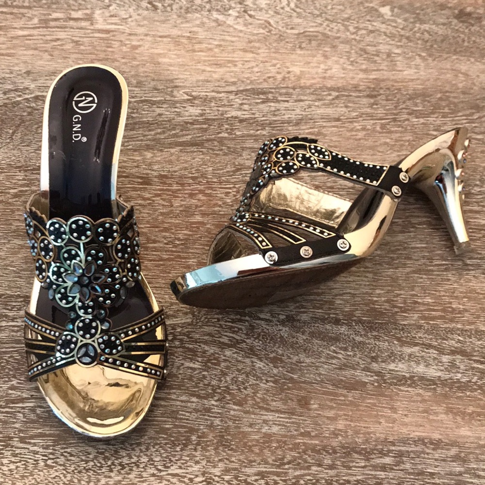Black & Gold Jeweled Shoes